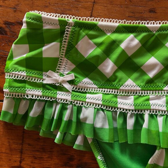 Vintage Y2K Betsey Johnson Green Gingham Skirted Bikini - Picture 4 of 10